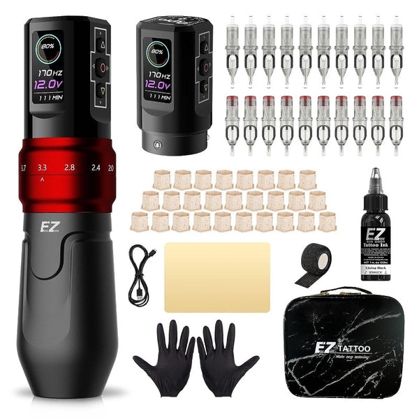 P3 PRO Tattoo Machine Kit Complete with Extra 1600mAh Battery Power and 20Pcs Tattoo Cartridge Needles Assorted